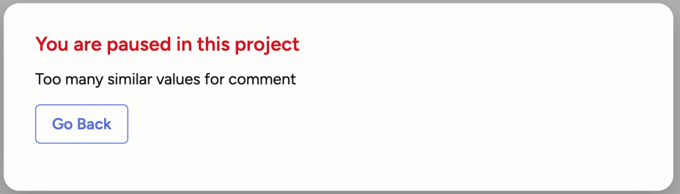 Screenshot of warning